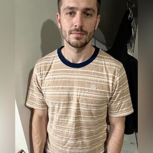 HUF Tan and White Striped Short Sleeve Tee